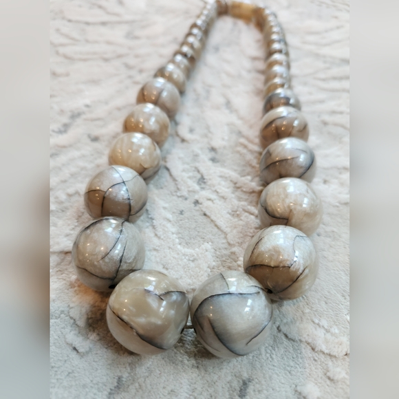 Acrylic Statement Necklace w Black and White Marbeling - Picture 5 of 17